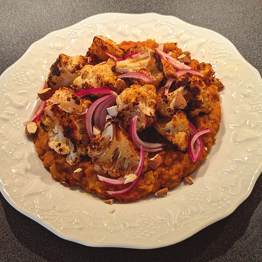 Chou-fleur rôti et sauce lentilles corail